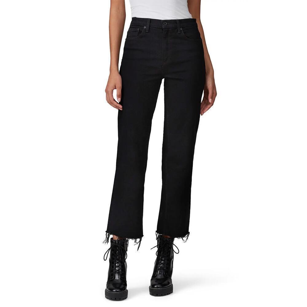 ASKK NY Crop Slim Wide Leg Jeans Raw Hem Black Resin Size 28 NEW